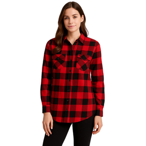 21 Eddie Bauer Ladies Red Black Plaid Button-Up Shirt Size Slim 2XL